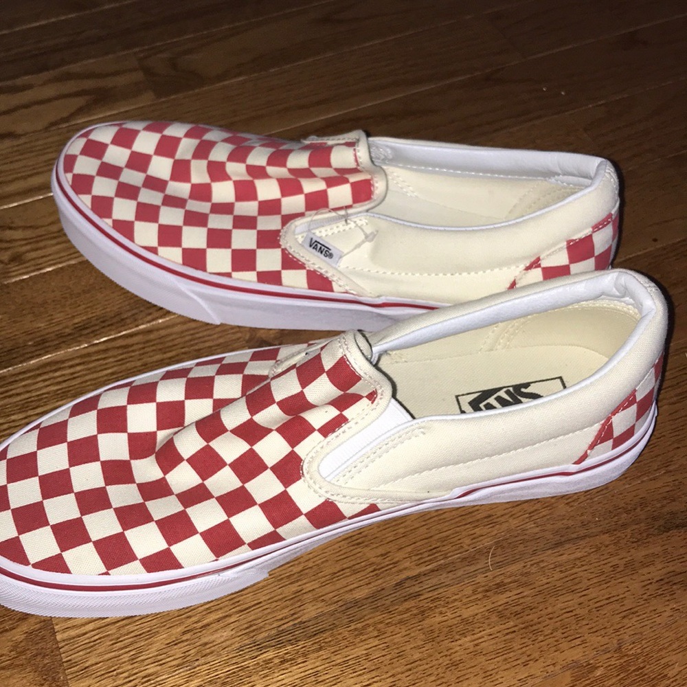 Red Checkerboard slip ons